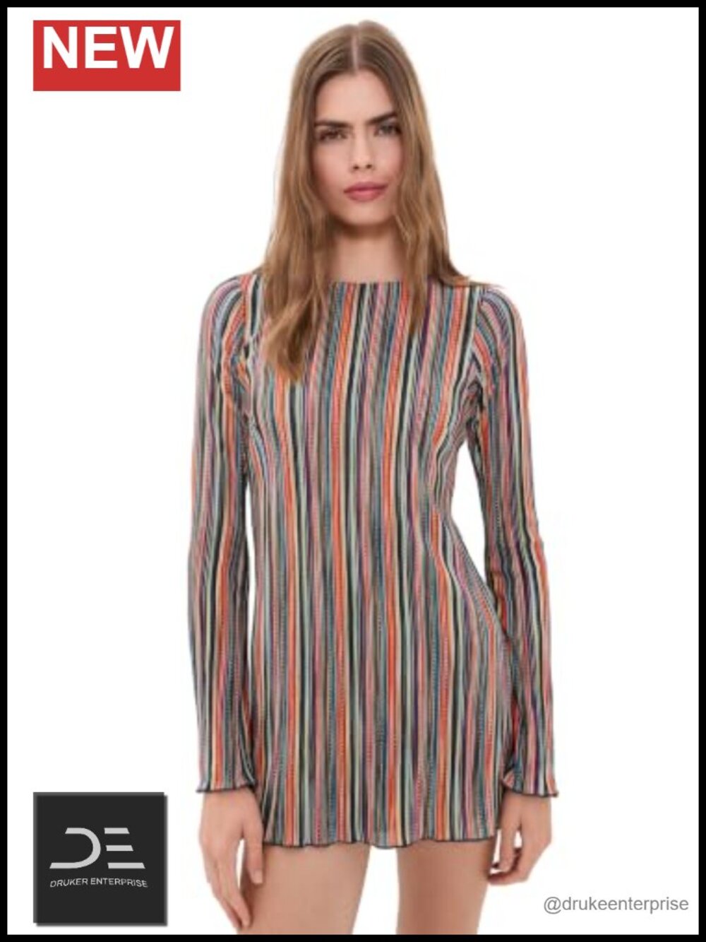 Lightweight Stretch Knit Mini Dress, Bodycon, Boat Neck, Bell Sleeve
